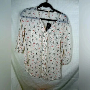 My Beloved Womens Cream Blouse Paris Cherry Size Small
